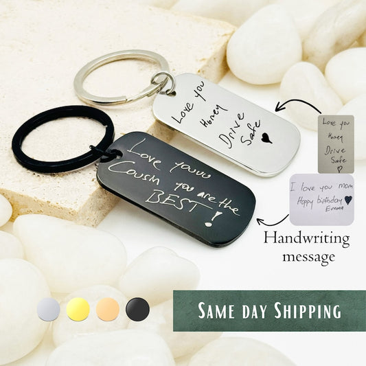 Engraved Handwriting Keychain • Personalized Stainless Steel Gift