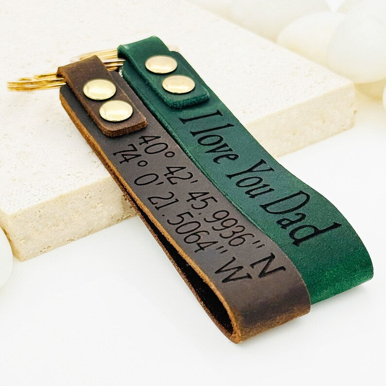 Personalized Leather Keychain • Custom Laser Engraved Gift