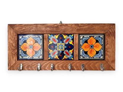 Wall Key Holder & 6 Keys Hooks, Rustic Storage Shelf Hook, Entryway Decor, Hall Tidy, Mail Organizer, Hanging Tiled Key Rack, Christmas Gift