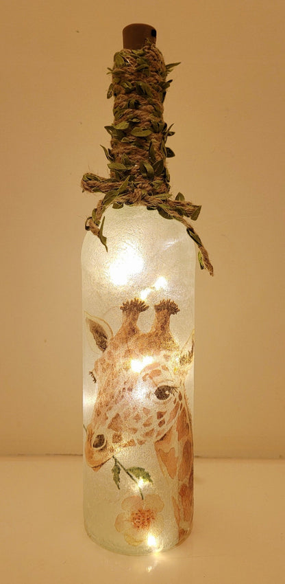 Giraffe Bottle Lamp | Safari Home Decor | Wildlife Gift | Handmade LED Bottle Light