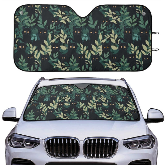 Witchy Cat Forest Car Auto Sun Shade, Funny Black Cat Botanical Windshield Sunshade, Summer Car Gift, Car Accessories, Front Window Cover