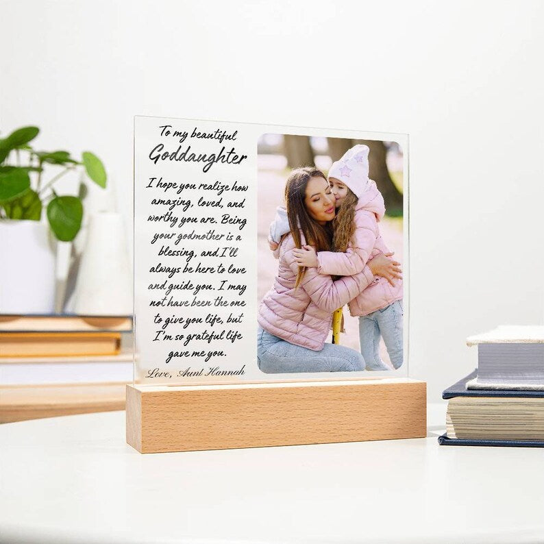 Personalized Goddaughter gifts from Godmother, Acrylic Plaque with Photo, First Communion gift for Goddaughter, Baptism gift, Birthday gift