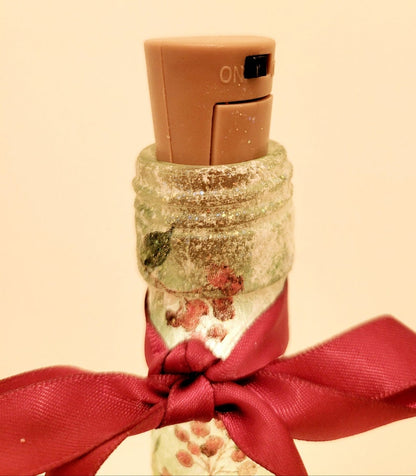 Berry Leaf Bottle Lamp | Decoupage LED Lighting | Nature Inspired Home Decor
