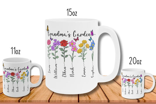 Personalized Grandma’s Garden Mug with Birth Flowers – Custom Coffee Cup Gift for Nana, Mother’s Day Gift