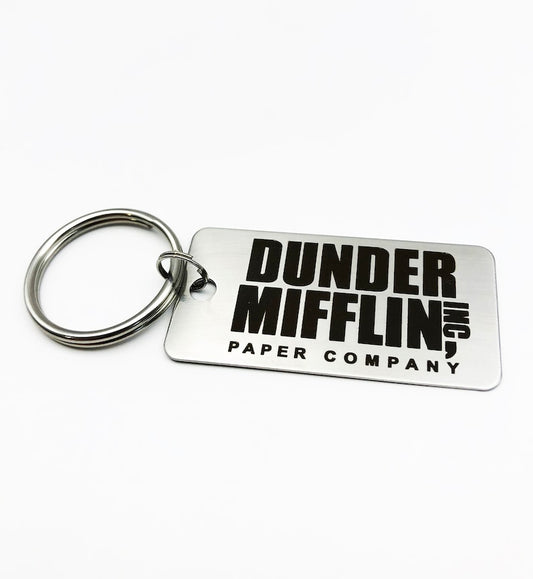 Dunder Mifflin Paper Company Keychain - Stainless Steel - Laser Engraved - Office Lovers Only - Dwight K. Schrute Approved
