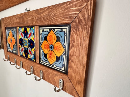 Wall Key Holder & 6 Keys Hooks, Rustic Storage Shelf Hook, Entryway Decor, Hall Tidy, Mail Organizer, Hanging Tiled Key Rack, Christmas Gift