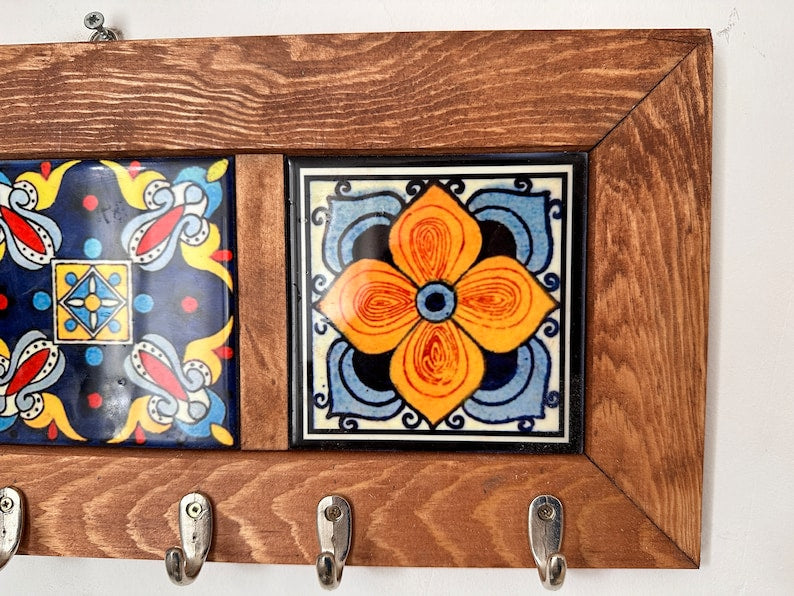 Wall Key Holder & 6 Keys Hooks, Rustic Storage Shelf Hook, Entryway Decor, Hall Tidy, Mail Organizer, Hanging Tiled Key Rack, Christmas Gift