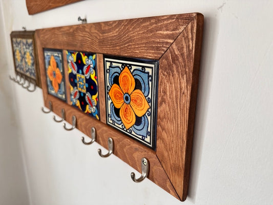 Wall Key Holder & 6 Keys Hooks, Rustic Storage Shelf Hook, Entryway Decor, Hall Tidy, Mail Organizer, Hanging Tiled Key Rack, Christmas Gift
