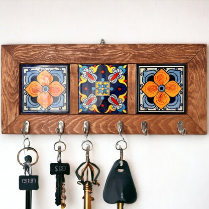 Wall Key Holder & 6 Keys Hooks, Rustic Storage Shelf Hook, Entryway Decor, Hall Tidy, Mail Organizer, Hanging Tiled Key Rack, Christmas Gift
