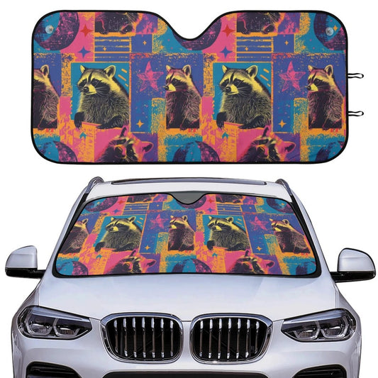 Y2K Retro Raccoon Car Sunshade, Vintage Raccoon Windshield Sunshade, Car Decor Gift For Raccoon Lover, Front Window Cover