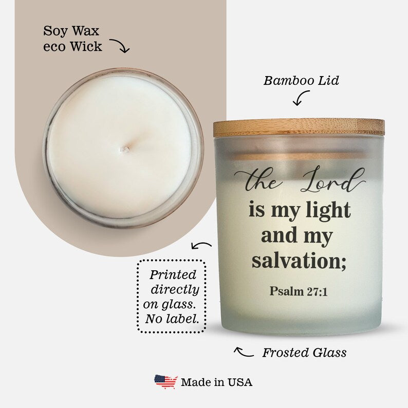 Personalized Bible Verse Candle, Psalm 27:1 Scripture Gift, Devotional Light Candle