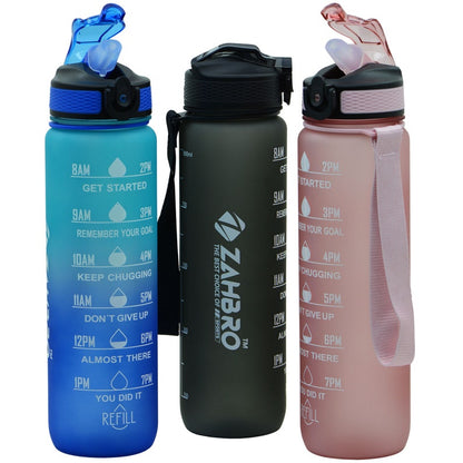 Motivational 1L Water Bottle with Time Marker & Straw
