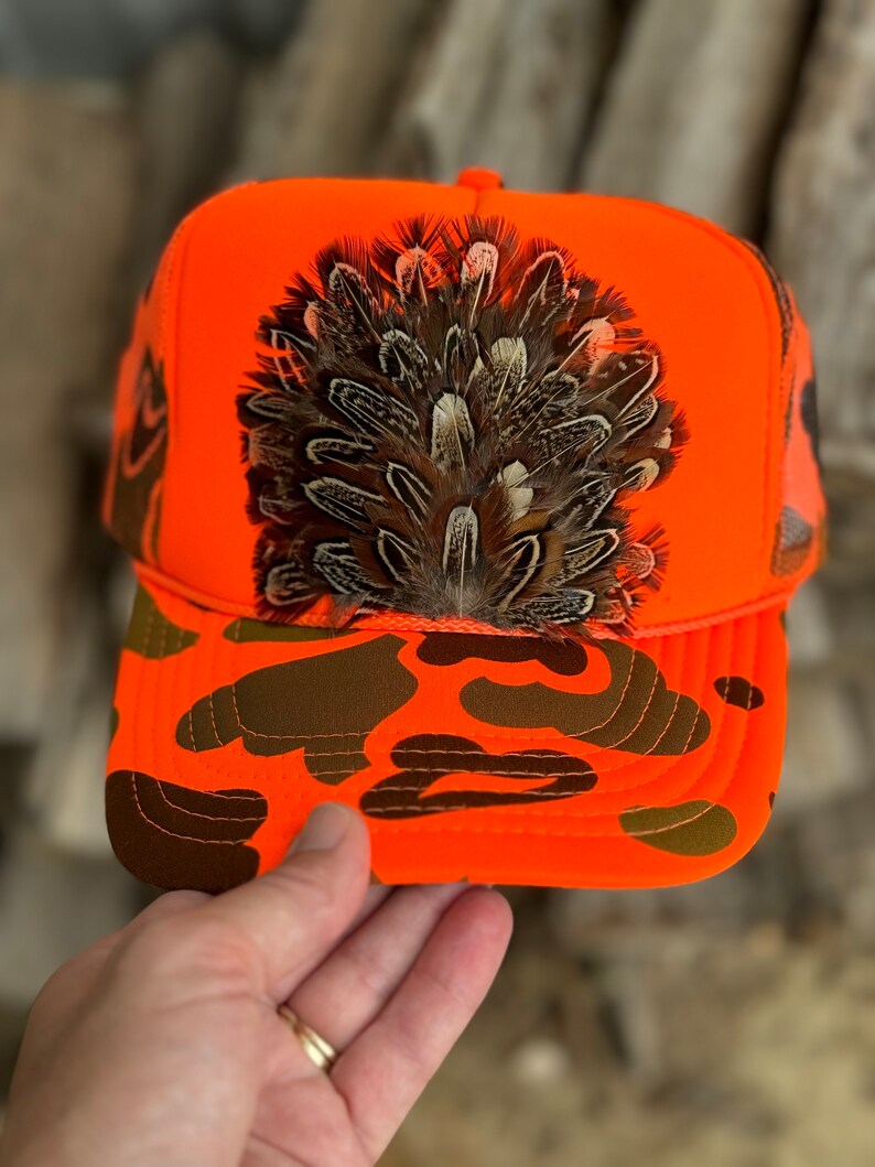 Pheasant Feather Trucker Hat – Camo Hunting Hat, Unisex