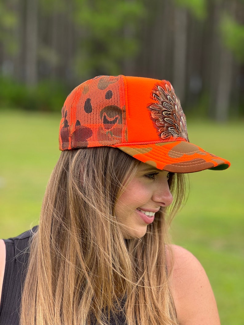 Pheasant Feather Trucker Hat – Camo Hunting Hat, Unisex