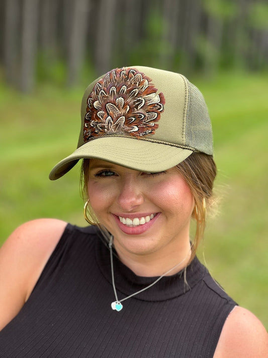 Feather Trucker Hat: Custom Color Foam Vintage Style