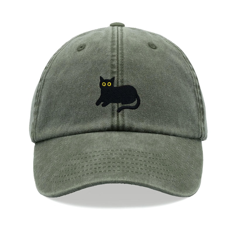 Black Cat Lying Down Baseball Cap Vintage Washed Cotton Unisex Dad Hat Adjustable Funny Faded Sports Sun Summer Holiday Funny Cat Lady Man