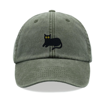 Black Cat Lying Down Baseball Cap Vintage Washed Cotton Unisex Dad Hat Adjustable Funny Faded Sports Sun Summer Holiday Funny Cat Lady Man