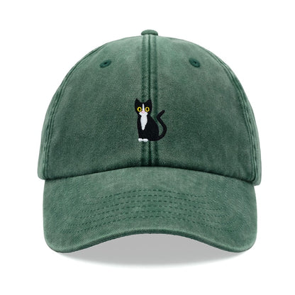 Black & White Tuxedo Cat Baseball Cap Vintage Washed Cotton Unisex Dad Hat Adjustable Funny Faded Sports Sun Summer Holiday Cat Lady Man