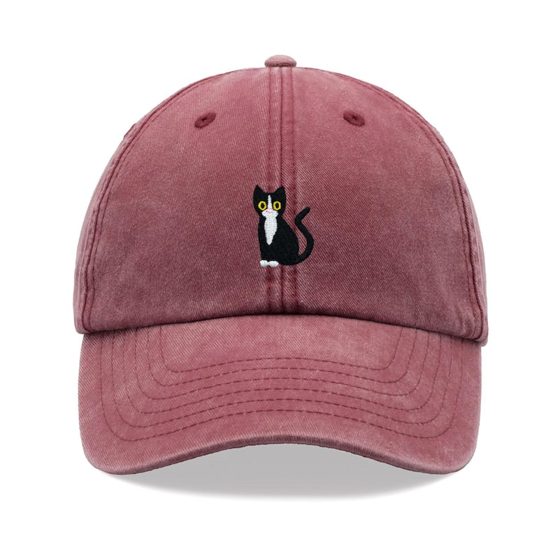 Black & White Tuxedo Cat Baseball Cap Vintage Washed Cotton Unisex Dad Hat Adjustable Funny Faded Sports Sun Summer Holiday Cat Lady Man