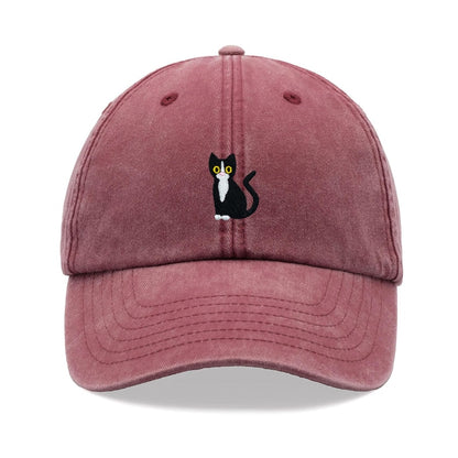 Black & White Tuxedo Cat Baseball Cap Vintage Washed Cotton Unisex Dad Hat Adjustable Funny Faded Sports Sun Summer Holiday Cat Lady Man