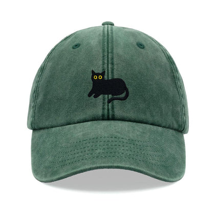 Black Cat Lying Down Baseball Cap Vintage Washed Cotton Unisex Dad Hat Adjustable Funny Faded Sports Sun Summer Holiday Funny Cat Lady Man