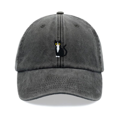 Black & White Tuxedo Cat Baseball Cap Vintage Washed Cotton Unisex Dad Hat Adjustable Funny Faded Sports Sun Summer Holiday Cat Lady Man