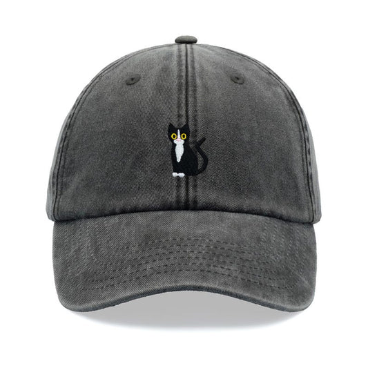 Black & White Tuxedo Cat Baseball Cap Vintage Washed Cotton Unisex Dad Hat Adjustable Funny Faded Sports Sun Summer Holiday Cat Lady Man