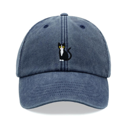 Black & White Tuxedo Cat Baseball Cap Vintage Washed Cotton Unisex Dad Hat Adjustable Funny Faded Sports Sun Summer Holiday Cat Lady Man