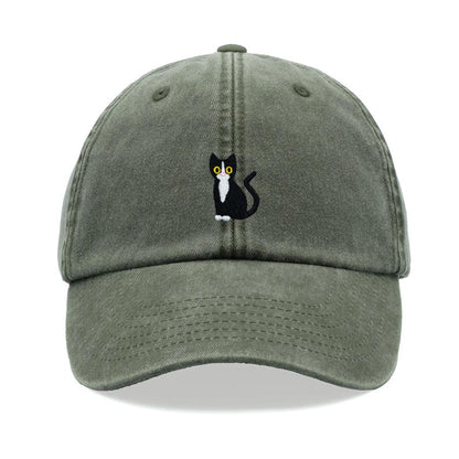 Black & White Tuxedo Cat Baseball Cap Vintage Washed Cotton Unisex Dad Hat Adjustable Funny Faded Sports Sun Summer Holiday Cat Lady Man