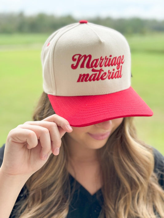 Marriage Material Vintage Two Tone Hat - Embroidered Canvas Ball Hat