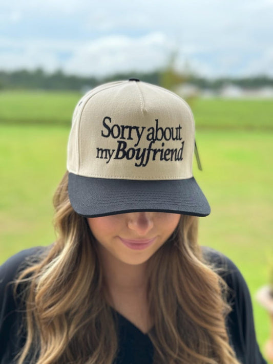 Sorry About My Boyfriend Hat: Embroidered Two-Tone Canvas Ball Cap