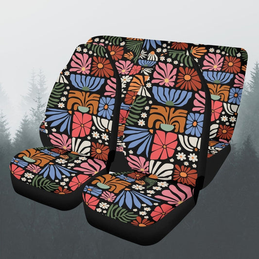 Boho Wildflowers Car Seat Covers Full Set, Wild Floral Nature Botanical Seat Covers For Vehicle, Steering Wheel Cover, Car Accessories Gift