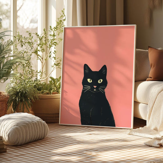 Black Cat Art Print: Modern Cat Lover Gift