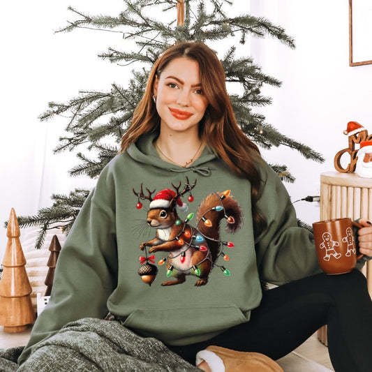 Christmas Squirrel Lights Hoodie: Funny Holiday Sweatshirt