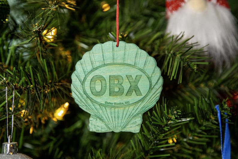 OBX Outer Banks Seashell Wood Ornament
