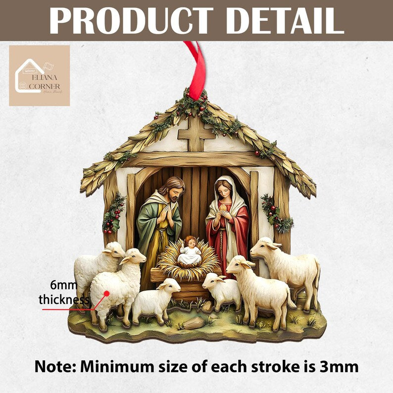 Nativity Scene Wooden 2-layer Ornament, Christian Ornament, Nativity Jesus Christ Decoration, Religious Christmas Home Decor