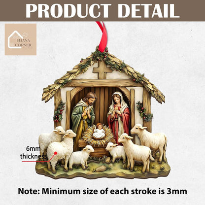 Nativity Scene Wooden 2-layer Ornament, Christian Ornament, Nativity Jesus Christ Decoration, Religious Christmas Home Decor