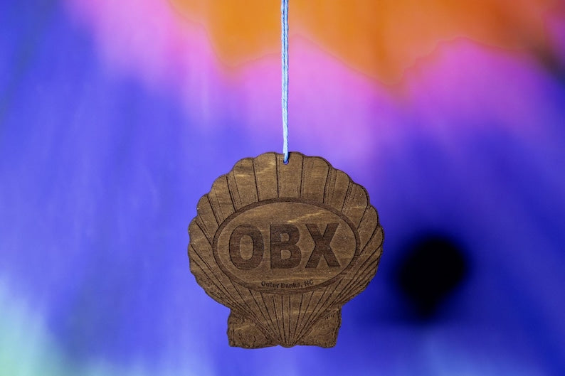 OBX Outer Banks Seashell Wood Ornament