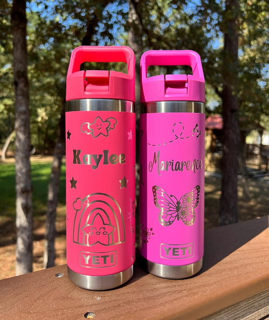 Personalized Kids Yeti 18oz Water Bottle 12 Designs and 10 Colors to Choose From Birthday Summer Break Back to School Boy Girl Flip Straw