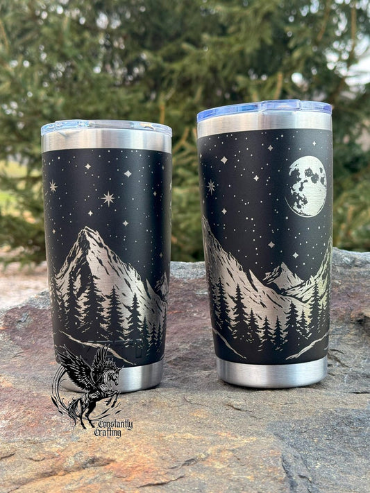 Engraved Mountain Night Sky 20 oz Tumbler