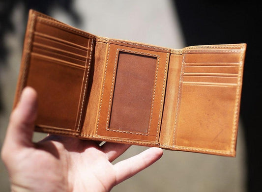 Handmade Milwaukee Full Grain Leather Men's Trifold Wallet, Personalized Gift, Card Slots