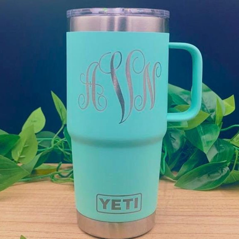 Personalized YETI 20 oz Travel Mug with Handle – Laser Etched, Company Logo Gift