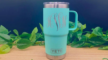 Personalized YETI 20 oz Travel Mug with Handle – Laser Etched, Company Logo Gift