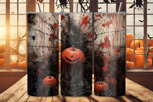Crimson Web Halloween Tumbler, Pumpkin and Spider Cup, Creepy Spooky Travel Mug, 20OZ Tumbler, 22OZ Tumbler, 30OZ Tumbler