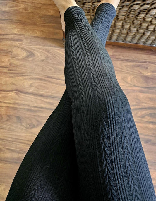 Textured Fleece Lined Winter Leggings: High Waist Seamless Assorted Black Pattern