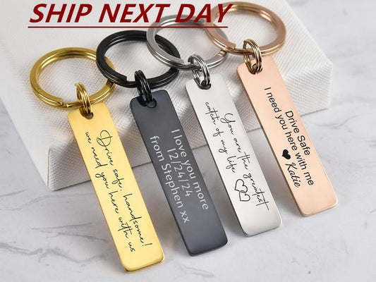 Custom Engraved Stainless Steel Keychain: Personalized Metal Key Chain, Custom Drive Safe Keychain,Engraved Rectangle Custom Couple Gift