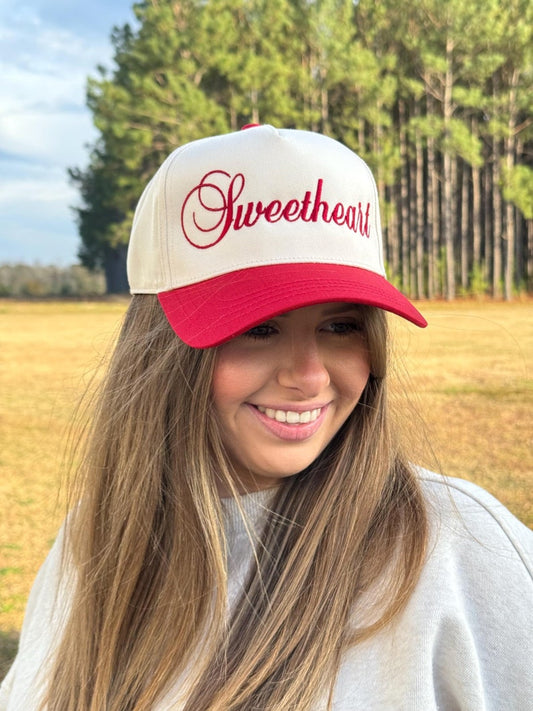 Sweetheart Two Tone Red Vintage Trucker Hat - Valentines Day Canvas Hat