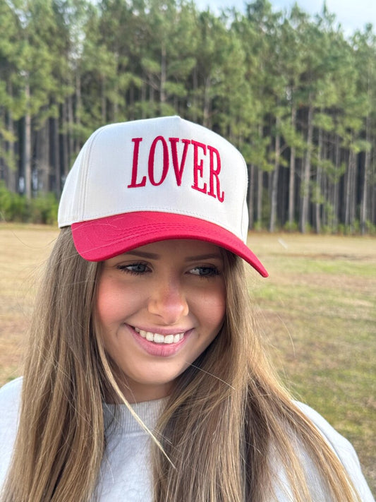Lover Two Tone Red Vintage Trucker Hat - Valentines Day Canvas Hat