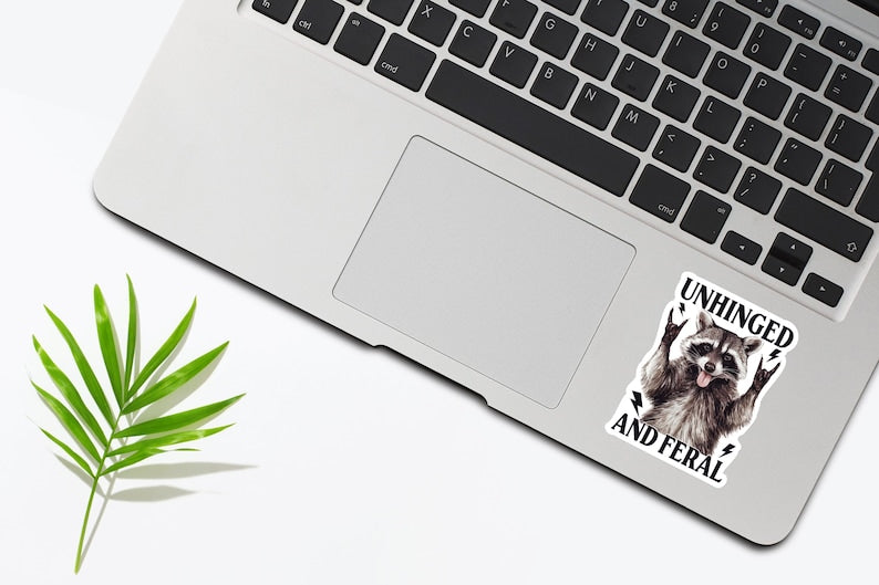 Unhinged And Feral Sticker, Funny Raccoon Sticker, Rock’n Feral Possum Decal, Vintage Feral Mom Sticker, Funny Sarcastic Quote Sticker