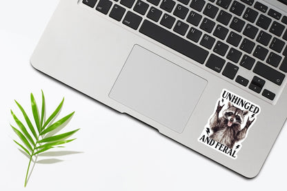 Unhinged And Feral Sticker, Funny Raccoon Sticker, Rock’n Feral Possum Decal, Vintage Feral Mom Sticker, Funny Sarcastic Quote Sticker